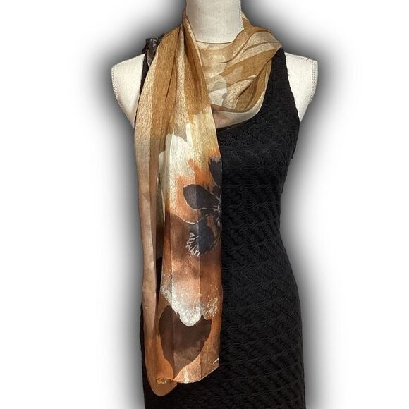 Vintage Striped Floral Art of Silk by Tie Rack 100% Silk Scarf - Picture 11 of 11